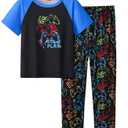 UNICABBIT21 Pajamas for Boys Cute Black Gamer Short Sleeve and Pants Sleepwear 2-pieces Big Kids Summer PJS Size 6