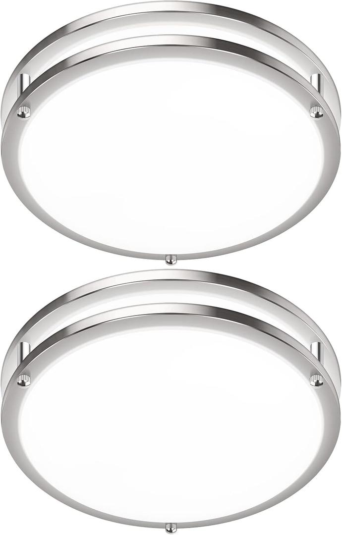 2-Pack 36W LED Ceiling Light Fixture (450W Equiv), 12IN Modern Flush Mount Ceiling Lights, Dimmable Ceiling Lamps Super Bright 3200LM, 3000K/4000K/5000K Adjustable for Bedroom Kitchen Bathroom Hallway (3CCT-Brushed Nickel)