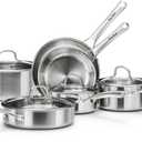 VocVoi Stainless Steel Cookware Set,Tir-Ply Pots and Pans Set,10 Pcs Stainless Steel Induction Kitchen Cookware Sets,PFOA Free, Frying Pans,Saucepans,Saute Pan & Stock Pot,Compatible with All Cooktops