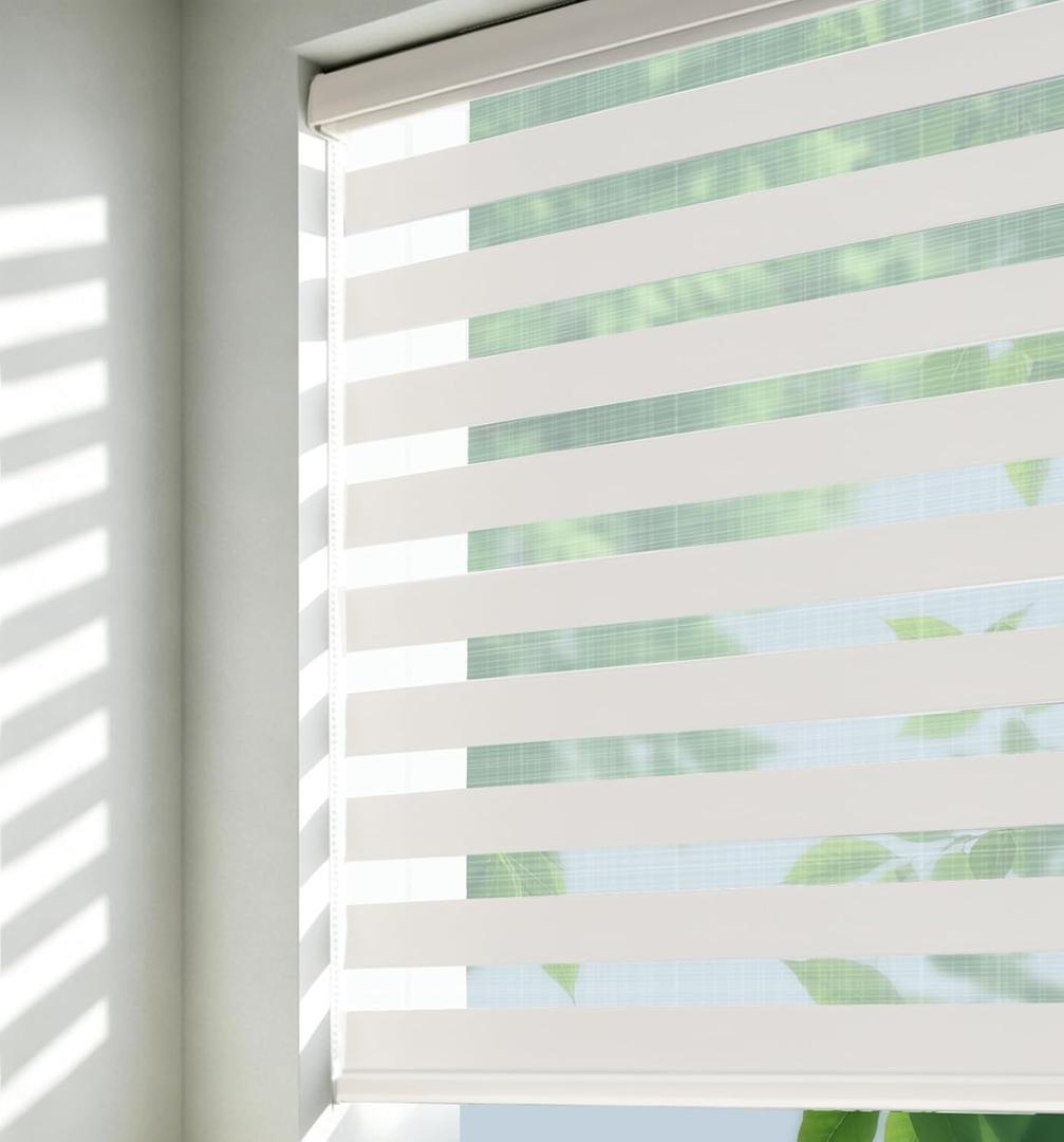 Color-Matched Custom Cordless Zebra Blinds, Light Control for Day and Night, Privacy Light Filtering Dual Layer Window Shade, Energy-Saving Cordless Zebra Blinds for Windows, Window Shade (03- Ivory)