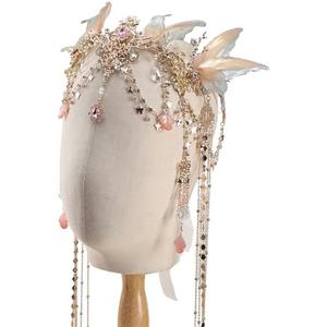 Renaissance Butterfly Elf Fairy Crown - Fairy Headband with Pink Butterfly Wings Elf Headpiece with Tassel Elven Tiara Wedding Renfaire Dress Up Cosplay Christmas Accessories for Women