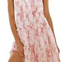 Mansy Womens 2025 Summer Floral Mini Dress Boho Flowy Skater Dresses Short Sleeveless Ruffle Spaghetti Strap Dress S