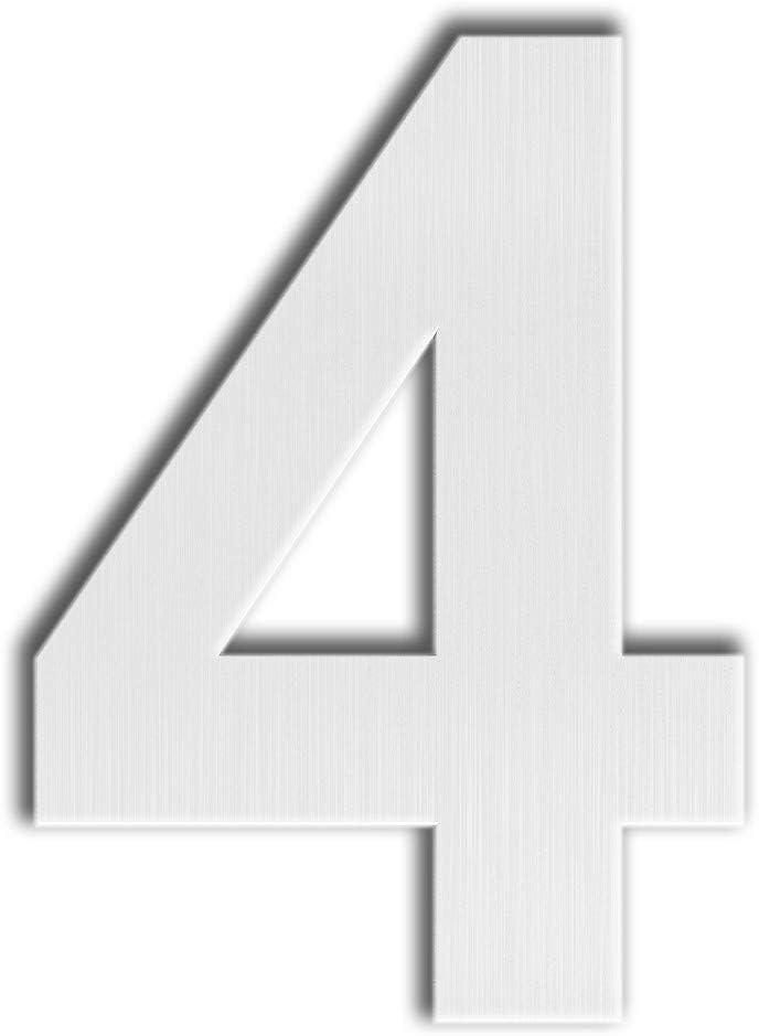 QT Modern House Number - EXTRA LARGE 10 Inch - Brushed Stainless Steel (Number 4 Four), Floating Appearance, Easy to install and made of solid 304