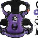 IVY&LANE No Pull Dog Harness for Large Dogs, Dog Vest Harness with Leash, Safety Belt and Storage Strap, Fully Adjustable Harness, 360 Reflective Strip, Soft Handle (Purple, XL)