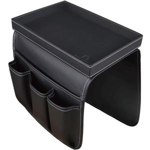 Couch Remote Caddy Control Holder Sofa Organizer with Detachable Wooden Snack Tray for Recliner Mattresses Chair Armrests with 4 Slots - 1 Large Pockets and 3 Small Pockets (Black) (Black)