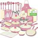 NutriChef 54-Piece Kitchen Cookware Set  Complete Non-Stick Ceramic Pots and Pans Set with Utensils, Bakeware, and Knife Set, Gas, Electric & Induction Compatible, Blush Pink Kitchen Essentials