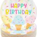 BLUE PANDA Ice Cream Party Decorations, Happy Birthday Paper Plates (7 In Birthday Plates, 48 Pack)