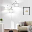 Dimmable Floor Lamp, 3 Lights Arc Floor Lamps for Living Room, Modern Tall Standing Tree Lamp with Gray Linen Shade & Heavy Base, Large Floor Lamp for Bedroom Office, 3x1000 LM LED Bulbs Included (Matte Black-Gray Linen Shades)