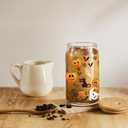 Spooky Halloween Glass Tumbler 16oz - Pumpkin Ghost Skull Cat Design w/Lid & Straw | Goth Fall Cup,Gift for Her, Women & Teens