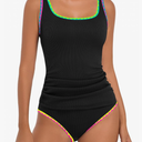 Women's Swimsuit Tankini Tummy Control Bathing Suits Two Piece Modest Swim Suits High Waisted Shell Stitch Swimwear L