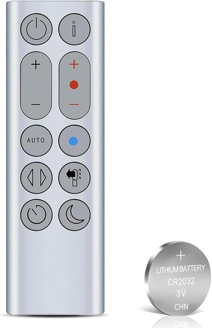 Replacement Remote Control for Dyson HP04 HP07 HP4A Pure Hot + Cool Heater Fan Air Purifying/Heater - No Magnetic, with Battery（Color: Silver）