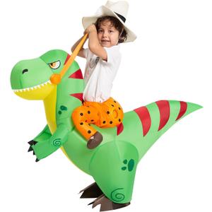 Spooktacular Creations Inflatable Costume for Kids, Riding a Green Dinosaur Costume, Blow-up Dinosaur Halloween Ride On with Hat - Child (4-6 Yrs)