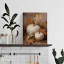 Zeuiwr Fall Artwork White Pumpkin Framed Wall Decor, Farmhouse Rustic Autumn Pumpkin Maple Leaf Canvas Wall Art, Retro Country Fall Pictures Prints for Home Bedroom Living Room Decor, 11x14 Inches