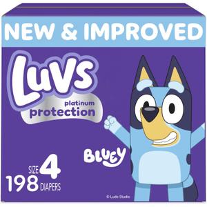 Luvs Size 4 Baby Diapers, Platinum Protection Bluey Diapers for Day & Night, Size 4, 198 Count
