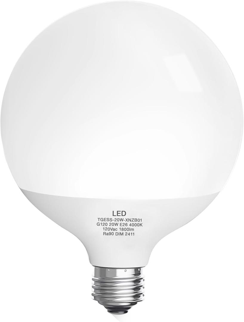Light Bulb, G120 Globe Bulb, 20W Led Light Bulbs 4000k Daylight Globe Light Bulb, Dimmable Bulb, E26 Base Large Lamp,1800 Lumen, for Party Home Decoration Led Bulbs(20w4000k Dimmable Natural White)