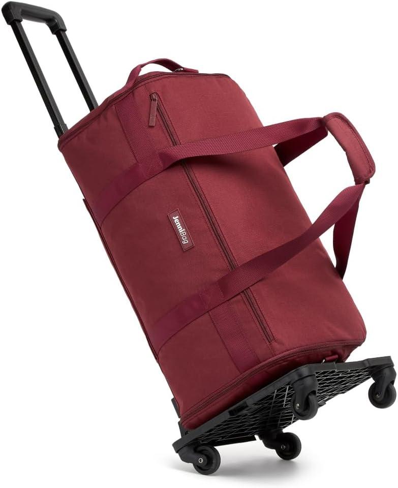 JenniBag Convertible Travel Bag for Women, 60L Weekender Garment Duffel Carry-On with Shoe Compartment, Trolley Sleeve, Durable Water-Resistant Overnight Bag (Roller Edition, Maroon), 21x12x9 inches