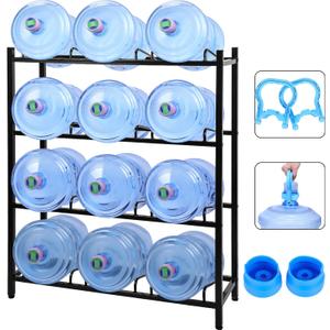 Nuogo 5 Gallon Water Jug Rack 5 Gallon Water Jug Holder Water Jug Holder Stand Heavy Duty Water Bottle Organizer Storage Rack Accessory for Home Room Kitchen (4 Tiers)