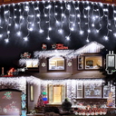 Brightown Christmas Snowflake Icicle Lights Outdoor  Plugin 10.5ft 5 Drops 240LED Snowflake Window Light with 8 Modes, Hanging Lights for Indoor Outdoor Porch Eaves Rooftops Pergola Christmas Decor