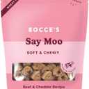 Bocce's Bakery Oven Baked Say Moo Treats for Dogs, Wheat-Free Everyday Dog Treats, Made with Real Ingredients, Baked in The USA, Natural Soft & Chewy Cookies, Beef & Cheddar Recipe, 6 oz (EXP 07/09/26)