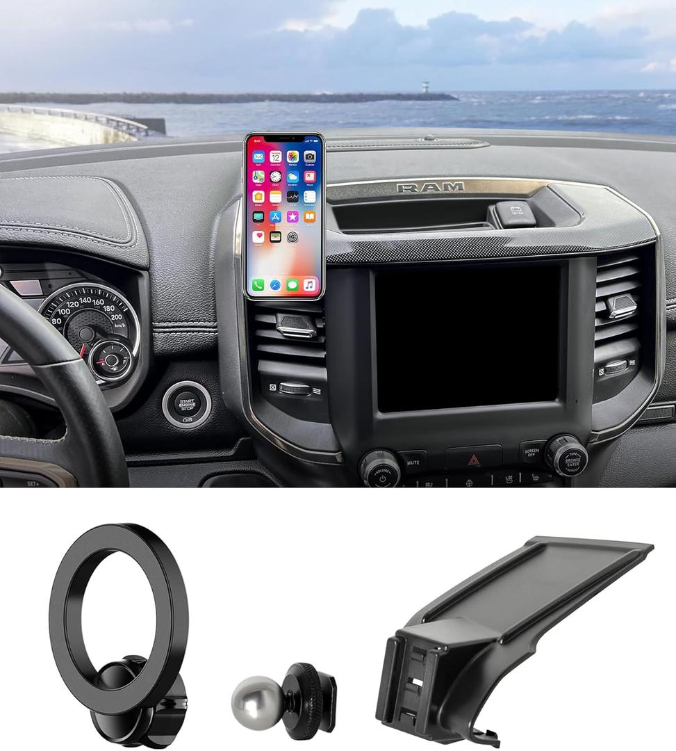 Car Phone Holder for 2019-2026 Dodge RAM 1500/RAM 2500/RAM 3500 Accessories, 360 Rotation Phone Mount Compatible with MagSafe, Cell Phone Holder Does Not Affect Air Vent
