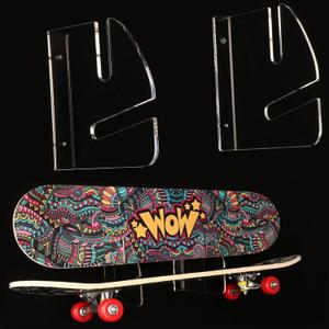 Skateboard Rack Wall Mount Double Layer Skateboard Display Rack Wall Mount Skateboard Shelf Skateboard Storage Rack Skateboard Deck Display Rack Skateboard Holder Wall (Transparent 1 pair)