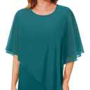 Holipick Women's Dressy Casual Top Ruffle Double Layered Solid Chiffon Blouses Shirts for Summer Teal (Green, M)