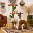 Cactus Cat Tree for Indoor Cats with Cozy Condo Wide Top Perch Multi-Level Climbing and Lounging Space 27.5inch Plush, Brown
