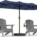 PatioKingdom 15FT Large Patio Umbrella with Base, Double Sided Rectangular Outdoor Umbrella with Sturdy Fiberglass Ribs, Market Umbrella for Pool,Garden,Backyard,Deck (Navy, 15FT)