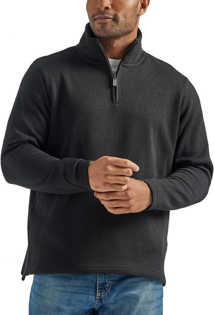 Wrangler Authentic Men's Long Sleeve Fleece Quarter-zip (Large, Caviar)