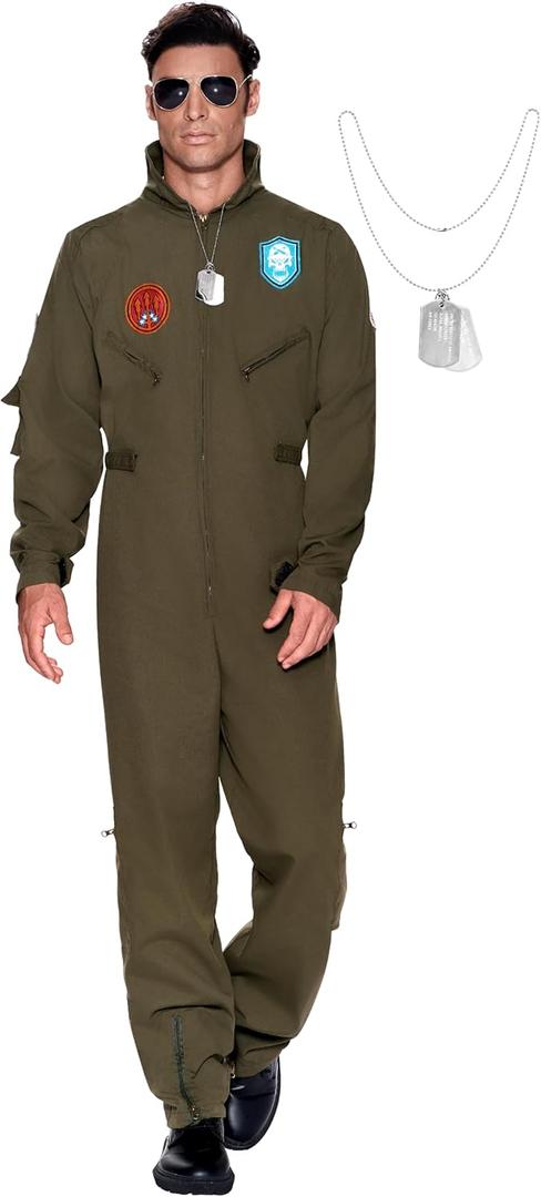 Spooktacular Creations Mens Flight Pilot Costume Adult, Flight Suit with Accessory for Halloween Costume (Large)