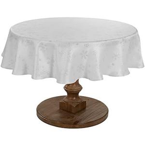 HARORBAY White Tablecloth for Round Tables 90 Inch, Heavy Weight Soft Table Cloth for Dining Room Kitchen Party Winter Holiday, Snowflake Pattern Table Cover (Icey Serie)