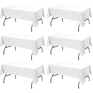 6-Pack White Tablecloths for Rectangle Tables, 60 x 102 Inches, Stain-Resistant Polyester Fabric for 6 Foot Tables - Washable Table Covers for Weddings, Banquets, Birthday, Parties, Events