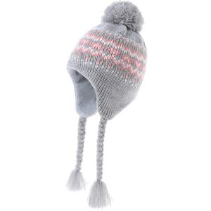 Moon Kitty Girls Knit Hats Winter Fleece Lining Skiing Winter Caps with Warm Ear Flap (3-5T, Gray+pink)