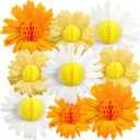 SUNBEAUTY 9PCS Paper Flower Party Decorations Yellow Orange Giant Paper Flowers 3D Daisy Honeycomb Hanging Decorations for Girls Birthday Boho Sun Party Spring Garden Wedding Classroom Baby Shower