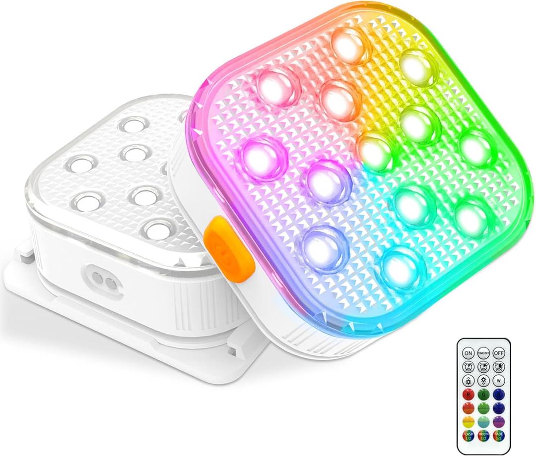 Pool Lights (Pack of 2), Submersible LED Light with Remote Control, 5 Adjustable Brightness Levels, 16 Colors & 6 RGB Modes, IP68 Waterproof, 10H Runtime, Installation Accessories Included, (2025 Upgrade)