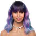 LANICE Short Bob Wigs with Bangs for Women Loose Wavy Hair Shoulder Length Colorful Mixed Wigs Synthetic Colorful Wigs for Cosplay Daily PartyUse(Colorful Mixed,12inch)