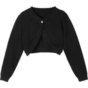 Girls Cardigan Toddler Baby Bolero Shrug Knit Sweater Crop Jacket Long Sleeve Button Closure, Black, 5-6 Years