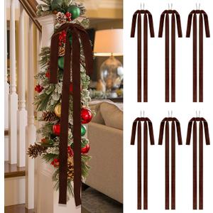 SIMISI RIBBON Brown Long Velvet Bows Ornaments for Christmas Tree, Wreath, Garland, Swag, Staircase, Fireplace, Door (15 * 24 inch, 6 Pieces)