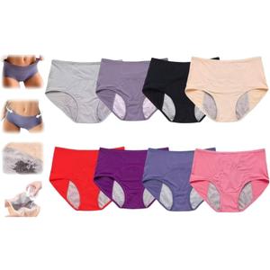 Washable & Reusable Leakproof Panties for Women Over 60 70#s with Incontinence Leakproof Ladies Underwear 8Pcs (Large, 8pcs Mixed Color)