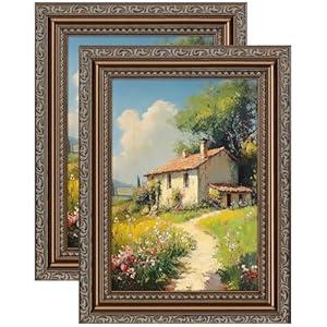 eletecpro 5x7 Picture Frames Set of 2, Vintage Frames with Glass Cover, Ornate Photo Frame Displays 4x6 Photo with Mat or 5x7 without Mat for Tabletop or Wall Decor, Bronze