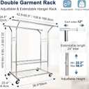 Whitmor Heavy Duty Clothing Rack: Adjustable & Extendable Rolling Garment Rack with Lockable Wheels, Double Rod Clothing Racks with 2 Bottom Shelves, Max Load 500LBS for Hanging Clothes, Chrome
