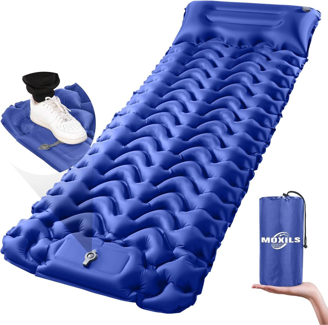 MOXILS Sleeping Pad, Ultralight Inflatable Sleeping Pad for Camping, Built-in Pump, Ultimate for Camping, Hiking, Airpad, Carry Bag, Repair Kit, Compact & Lightweight Air Mattress(Blue)