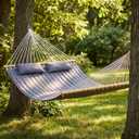 2 Person Double Quilted Hammock, Spreader Bars, 2 Pillows, Gray