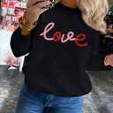LEMAFER Women 2026 Merry Christmas Round Neck Sequin Letters Sweater Casual Solid Slogan Long Sleeve Pullover Sweatshirt Tops (Black, M)