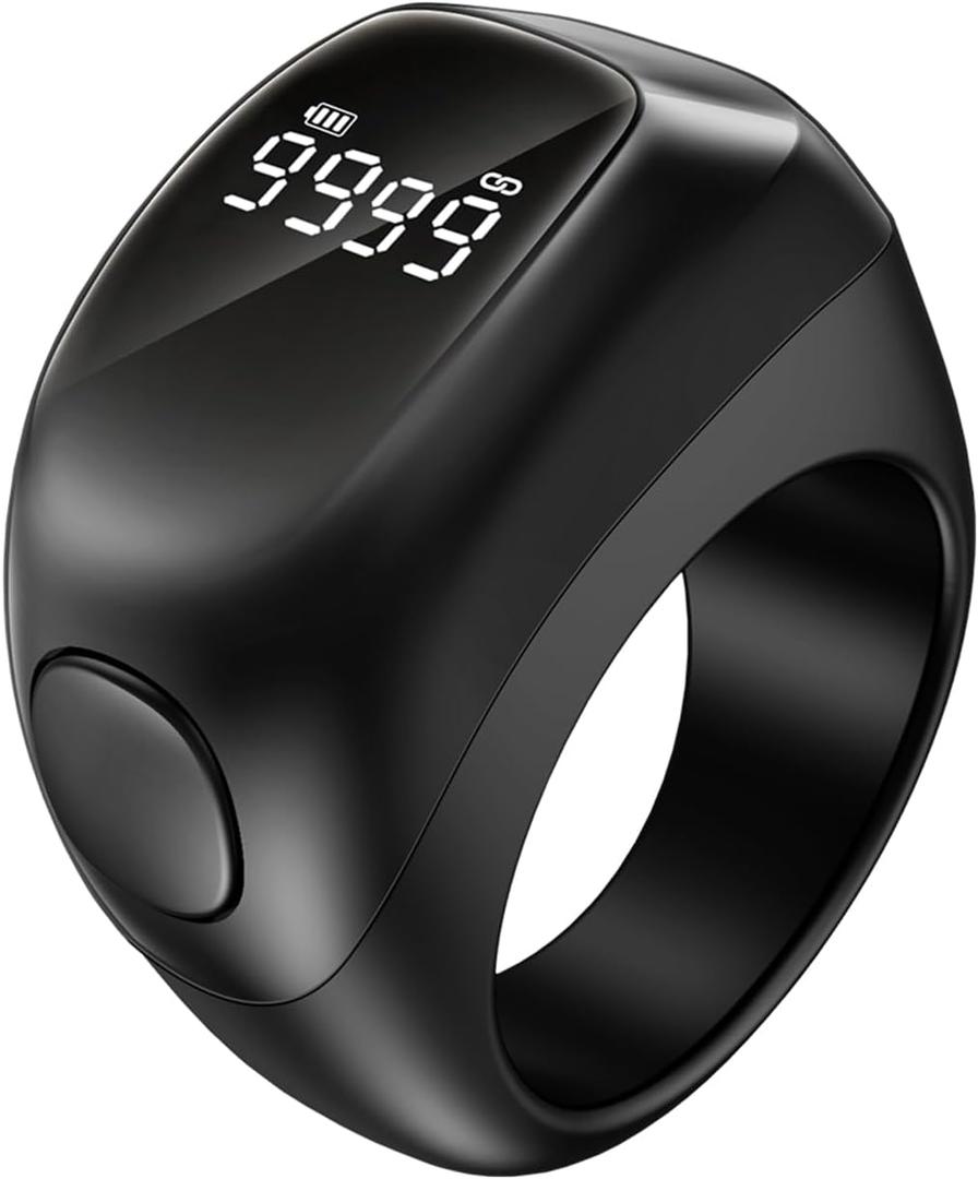 Smart Tasbih Zikr Ring, 18mm 20mm 22mm, Digital Tasbeeh Counter with LED Display, Rechargeable Muslim Prayer Timing Reminder