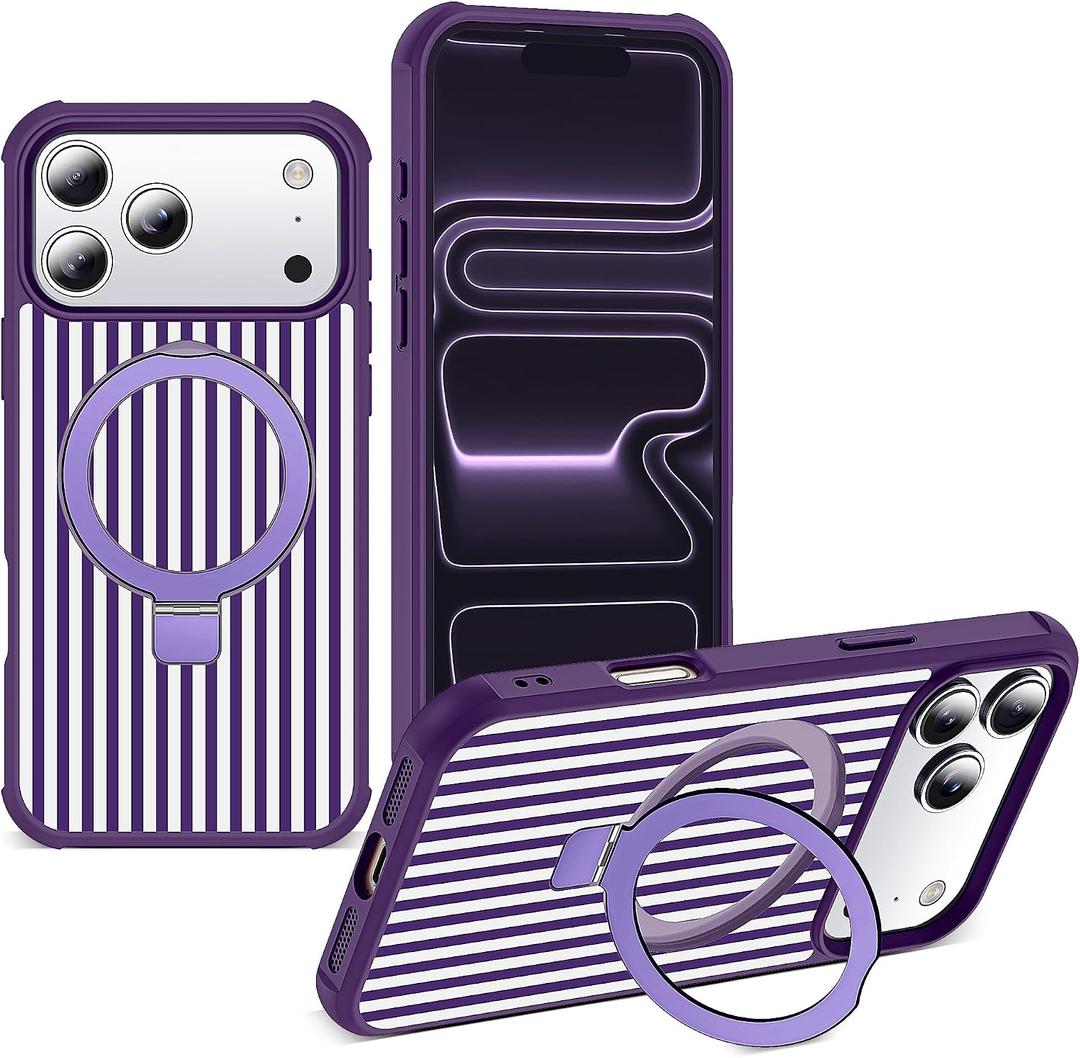 Striped Case for iPhone 17 Pro Max with Stand,6.9" Purple