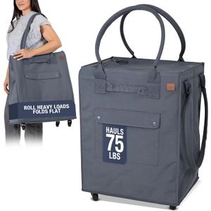 CleverMade Rolling Tote Bag With Wheels, 90L, 75 lb, Gunmetal