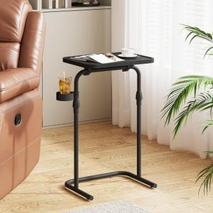 TUTOTAK C Shaped End Table with Tiltable Surface, Adjustable Height Side Table, Slide Under Couch Table TV Tray for Eating, Sofa Tray for Livingroom, Bedroom Black TB01BK091