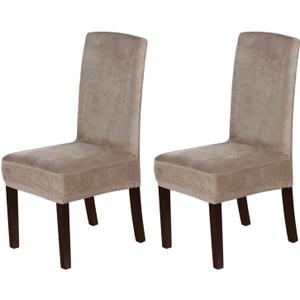 H.VERSAILTEX Velvet Dining Chair Covers Stretch Chair Covers for Dining Room Set of 2 Parson Chair Slipcovers Chair Protectors Covers Dining, Soft Thick Solid Velvet Fabric Washable, Taupe