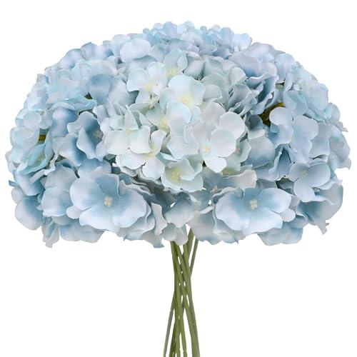 FLORRALIA Fake Blue Hydrangea Artificial Flowers - Faux Silk Hydrangeas Flowers Heads with Stems Real Touch for Home Wedding Party Table Decor(Light Blue) FLORRALIA Fake Blue Hydrangea Artificial Flowers - Faux Silk Hydrangeas Flowers Heads with Stems Real Touch for Home Wedding Party Table Decor(Light Blue)